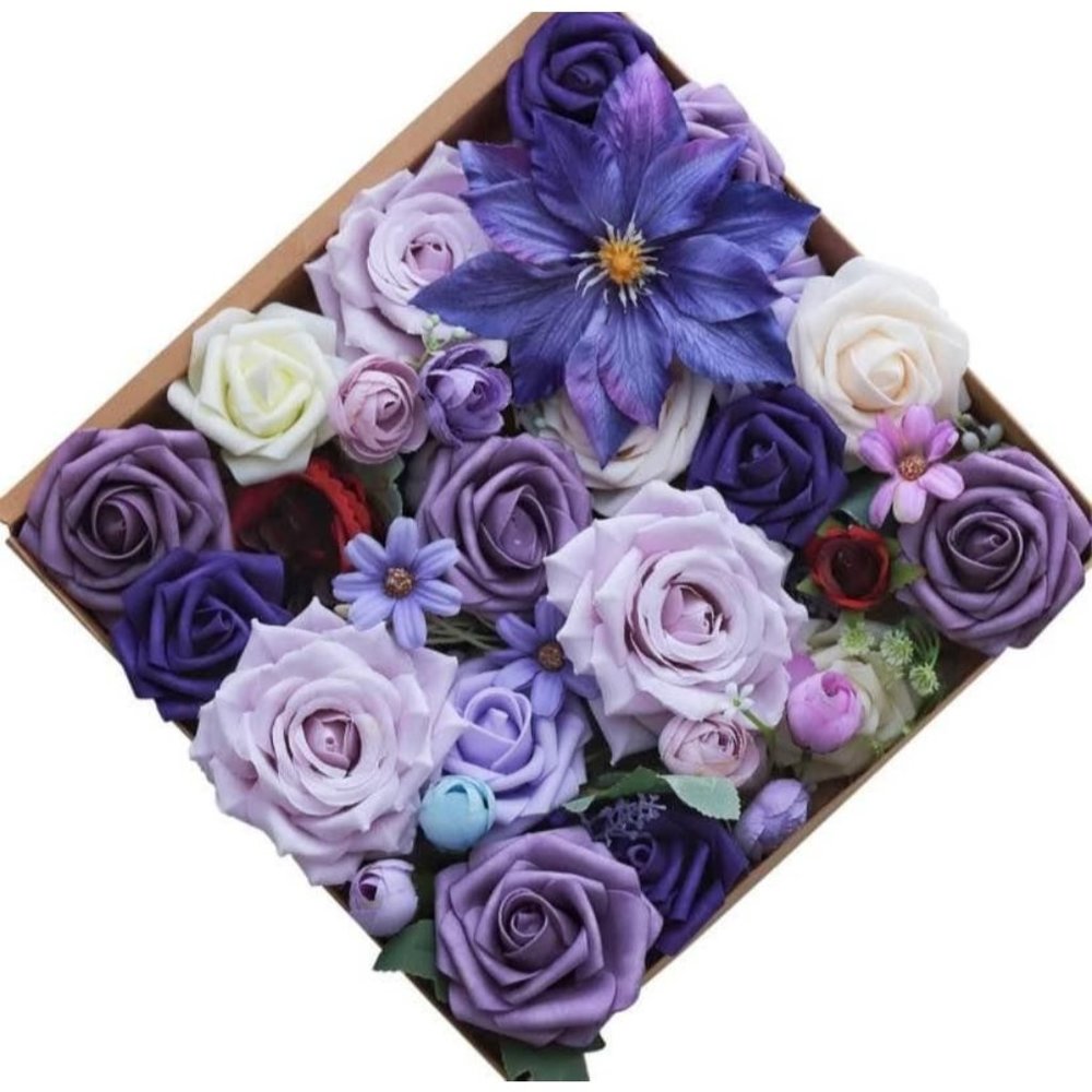28 count | Purple Lilac & Lavender Shades Flowers Wedding Roses Bouquet